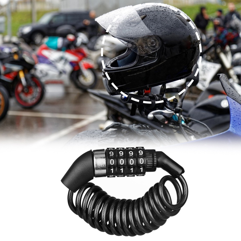 Chain Lock Combination - バイク・自転車用盗難防止チェーン 4桁パスワード式コンビネーションヘルメットロック 安全な携帯用ケーブルロック 耐久性のあるワイヤーロープ