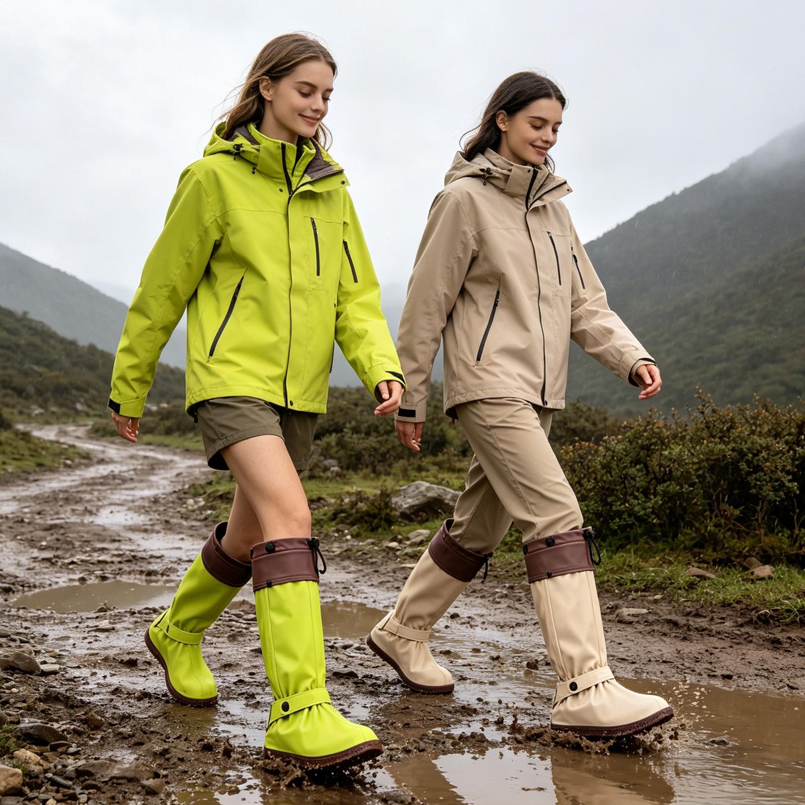 Cycling Commute In Rain - レインブーツカバー、ジッパー付き、再利用可能、滑り止め加工、長めの靴カバー。ハイキング、オフィス、キャンプ、旅行、通勤、通学に最適。
