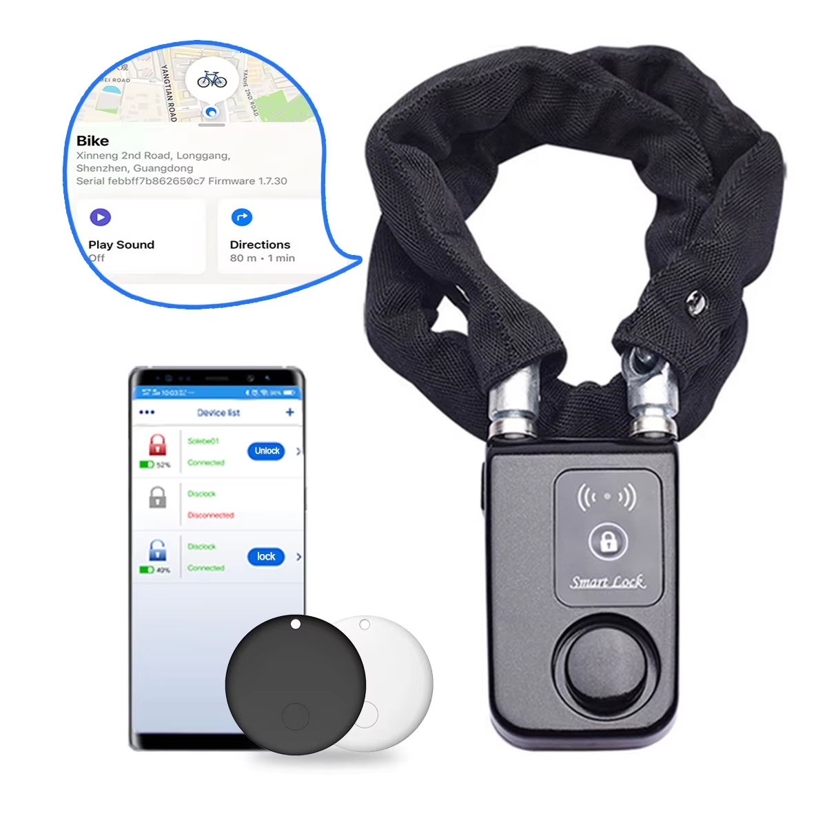 110dBアラーム付きバイクチェーンロック、AirTagスロ - Commuter Bike Lock のレビューと価格