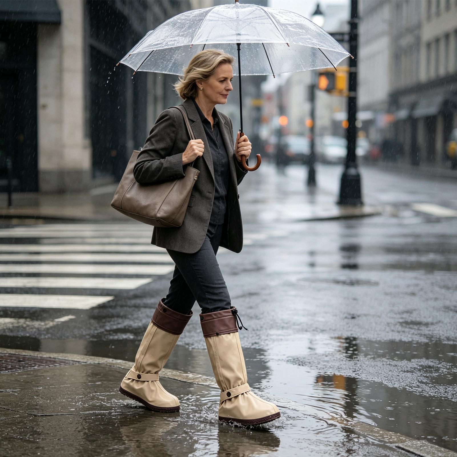 レインブーツカバー、ジッパー付き、再利用可能、滑り止め加工、 - Cycling Commute In Rain のレビューと価格